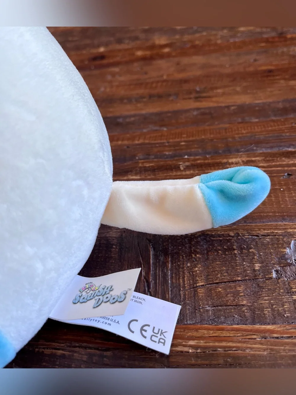 KellyToy Squishmellow Cora Calico Cat Squish-Doos Blue /White Fluffy Ears 10”NWT